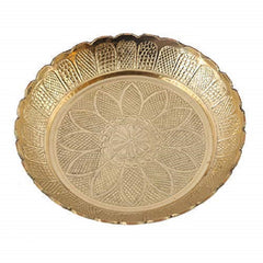 Brass Puja Thali with Flower Embossed Design, Brass Pooja Plate (Size-7 Inch) image 0
