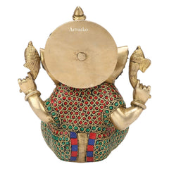 Brass Ganesha Idol with Stone Work image 1