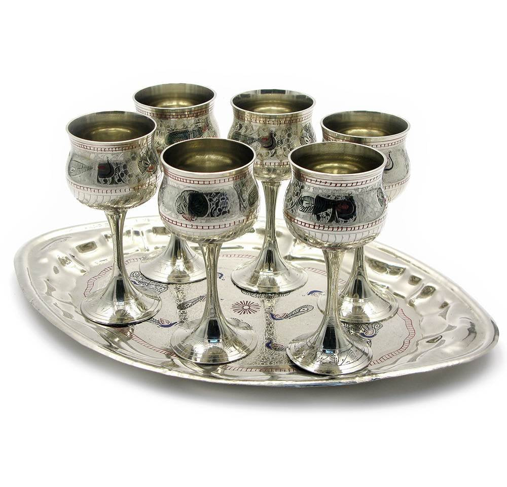 Brass Wine Glass Set with Tray image 0