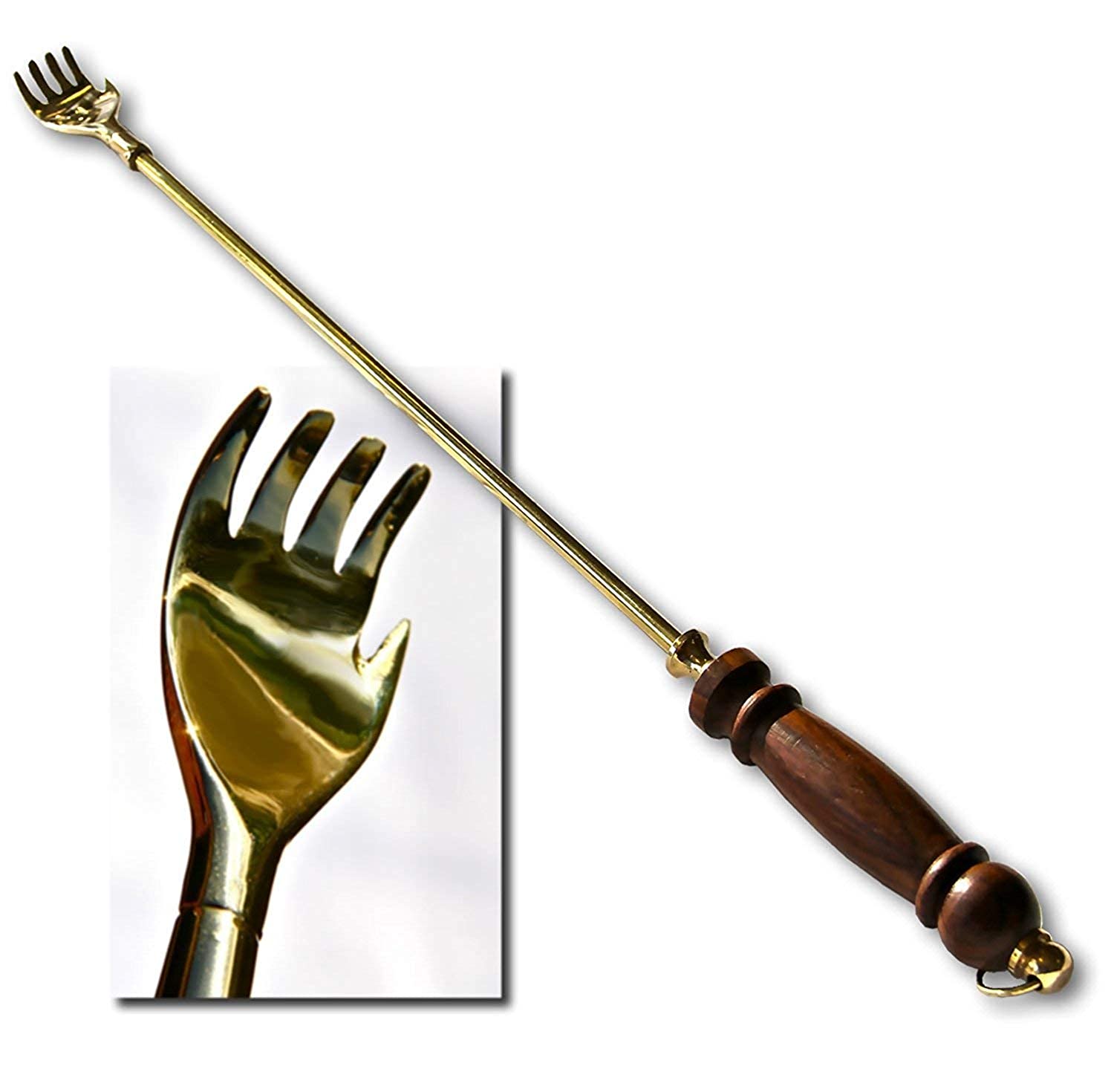 Brass Back Scratcher with Wooden Handle-19" image 0