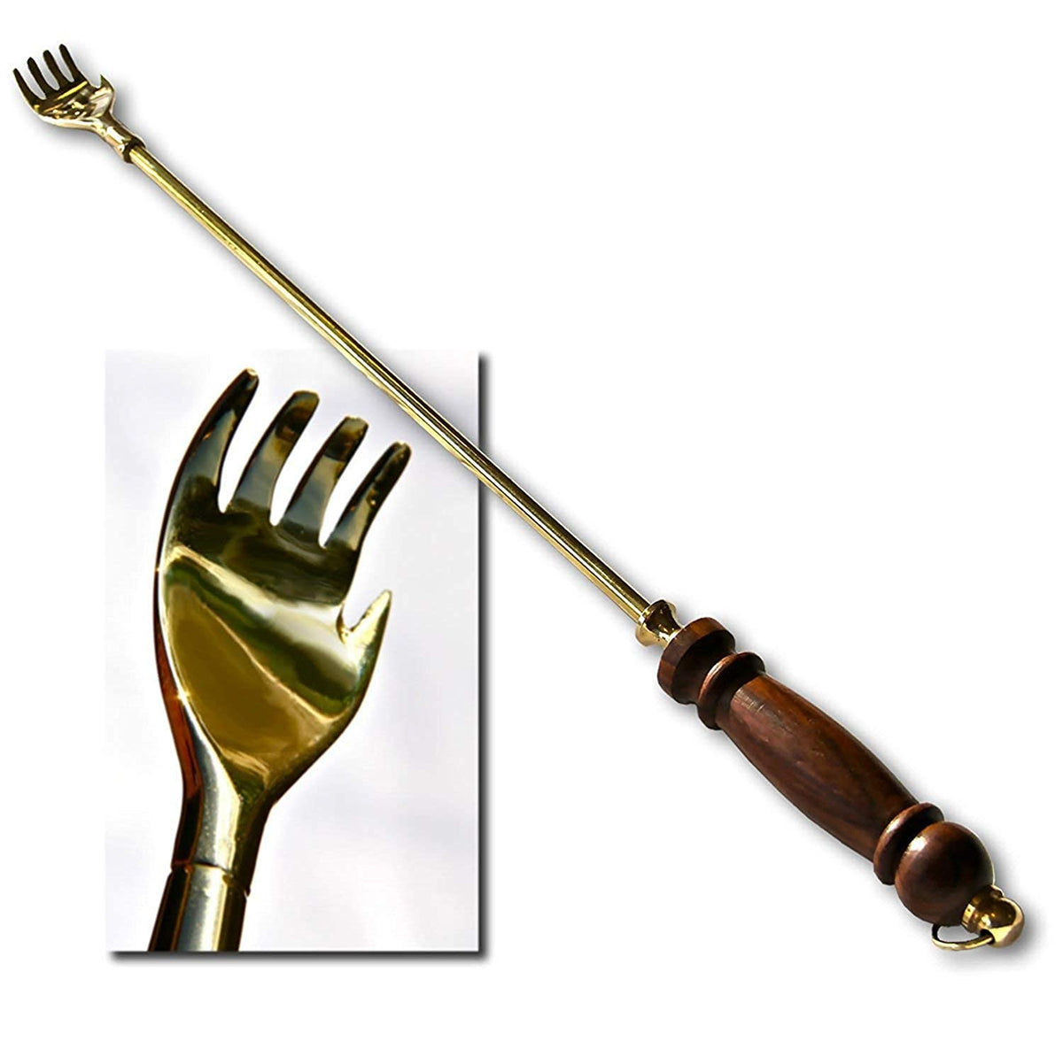 Brass Back Scratcher with Wooden Handle-19" image 0