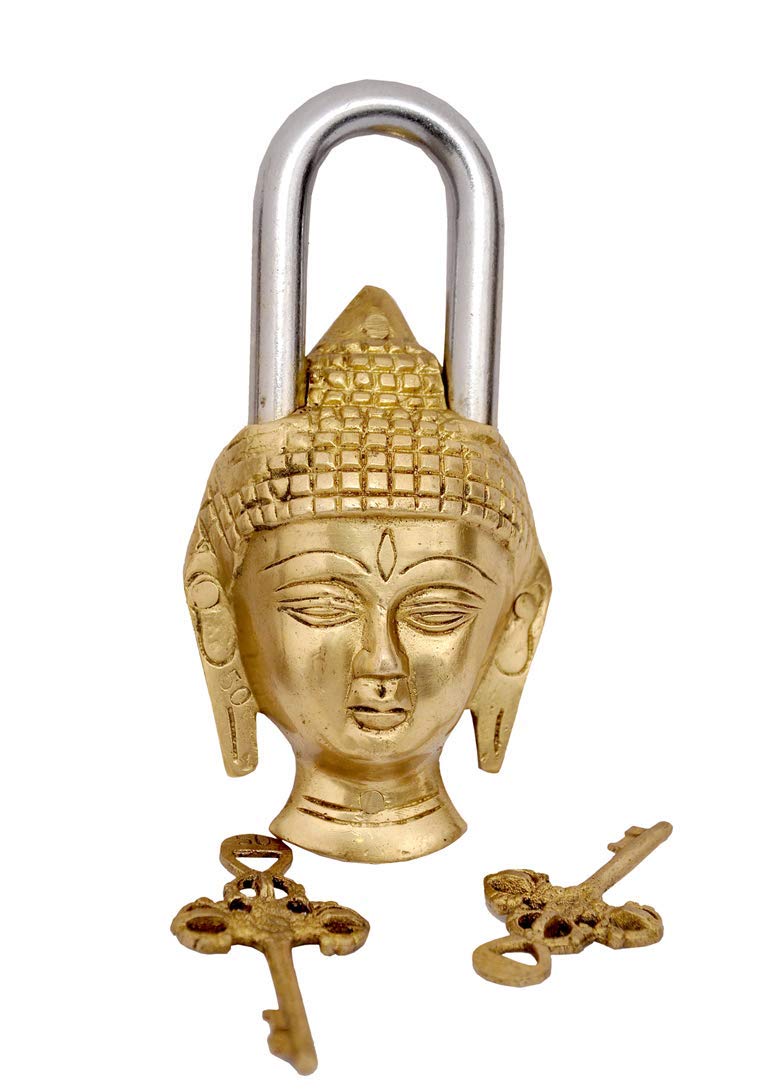 Brass Buddha Padlock with Two Keys image 0
