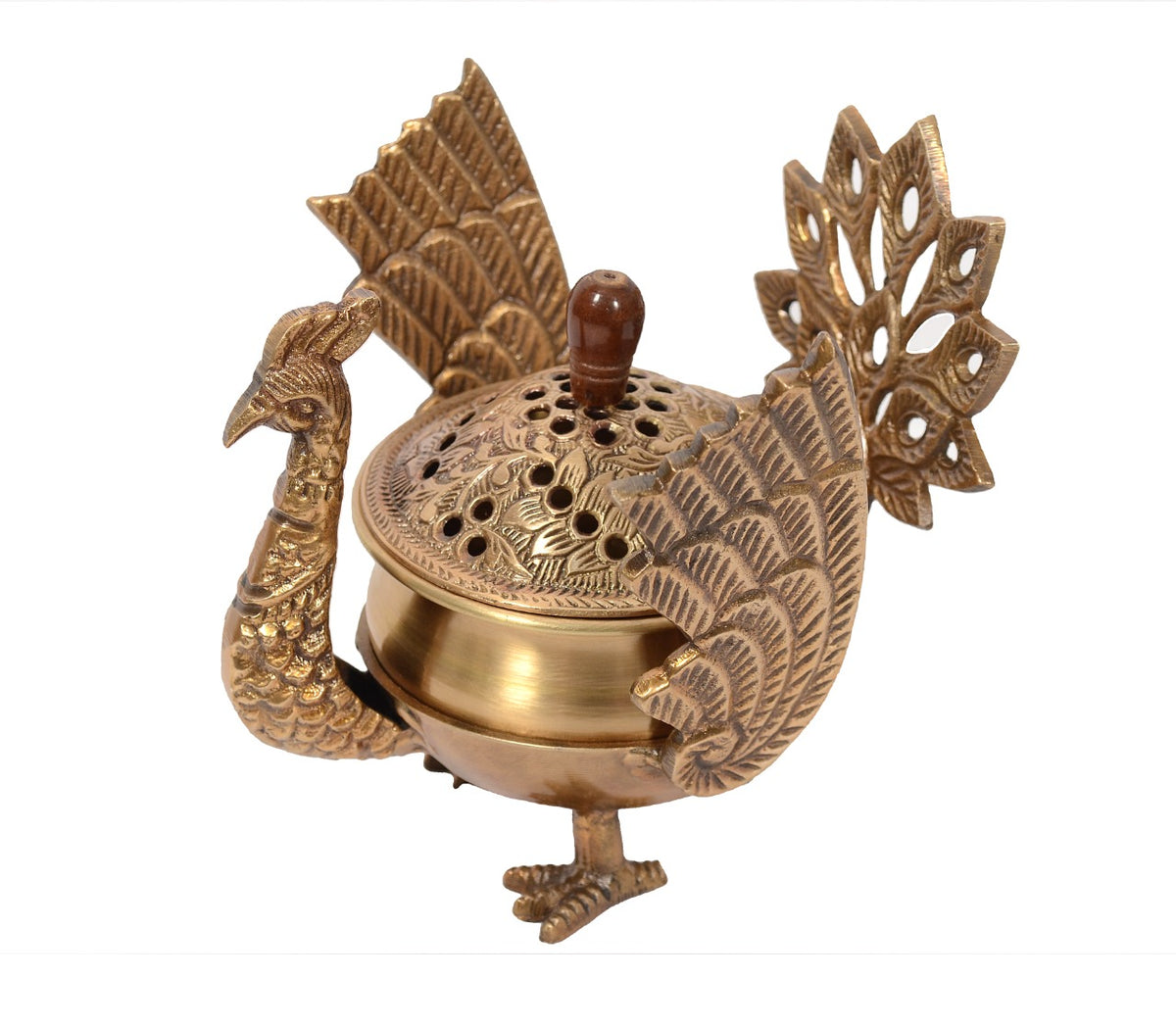 Brass Loban Dhoop Dani with Peacock image 0