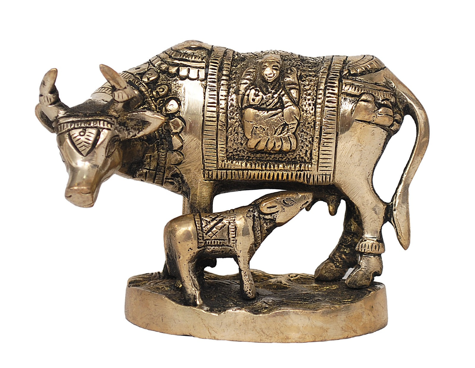 Brass Murti Kamdhenu Cow & Calf Idol image 0