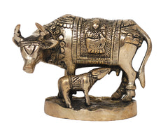 Brass Murti Kamdhenu Cow & Calf Idol image 0
