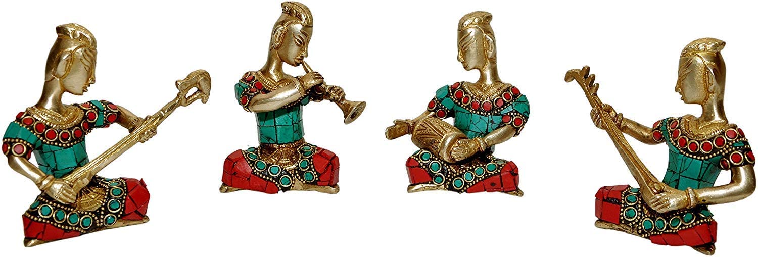 Brass Musical Tribal Ladies Figures Set of 4 image 1
