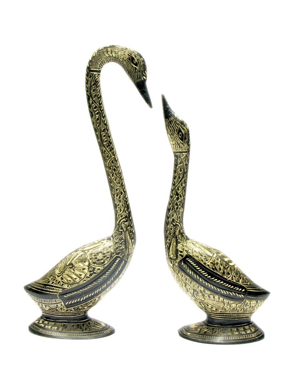 Brass Pair of Swan Love Birds image 0