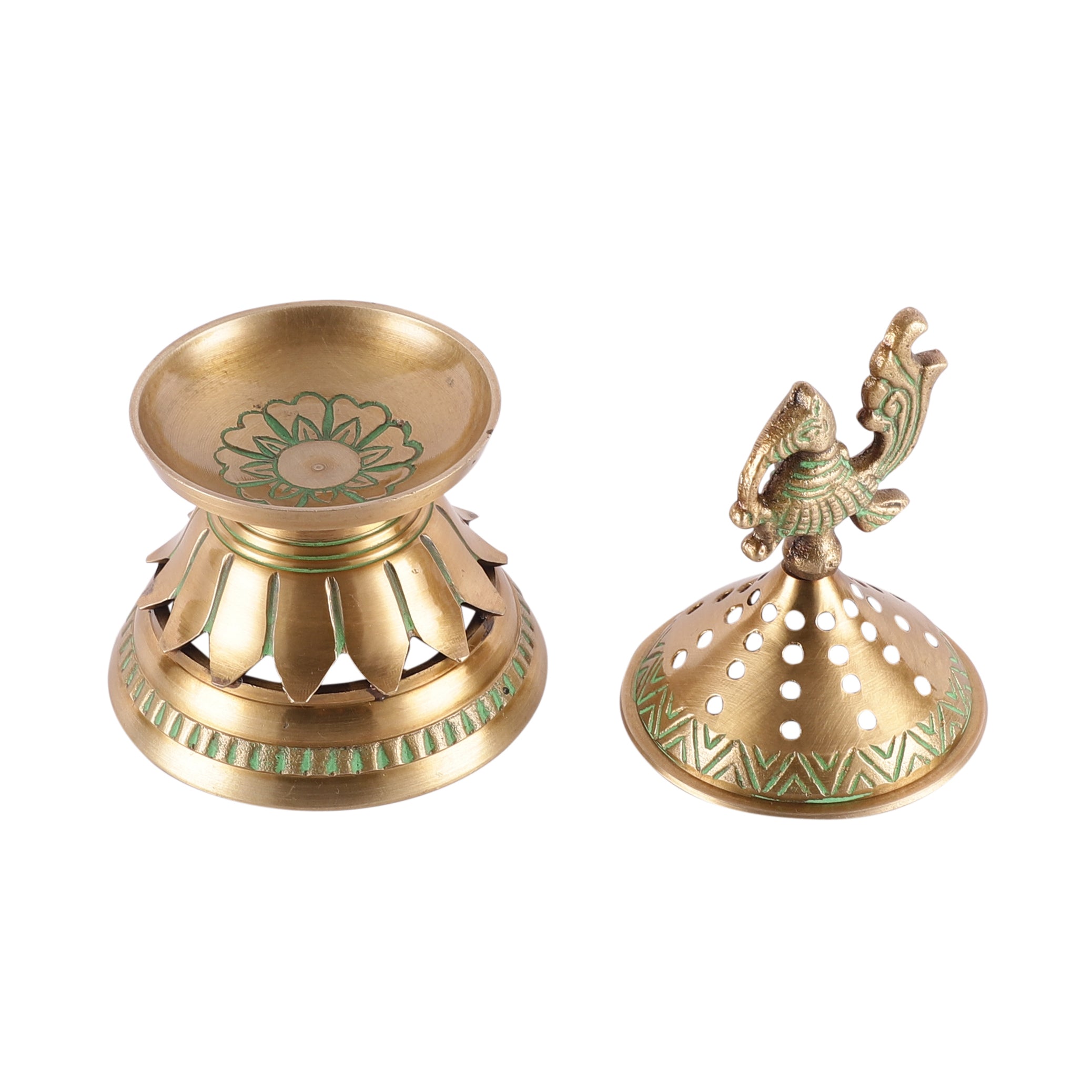 Brass Loban Dhoop Dani with Peacock Incense Dhoop Burner image 2
