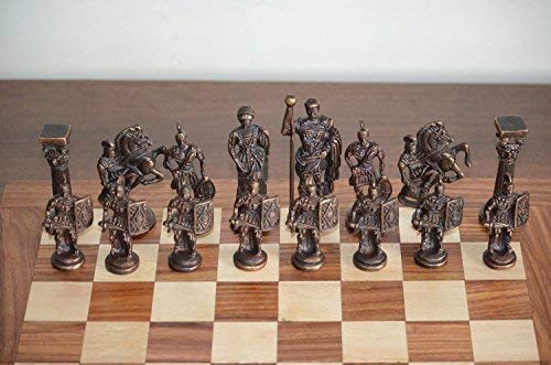 Roman Brass Chess Set with Wooden Board image 3