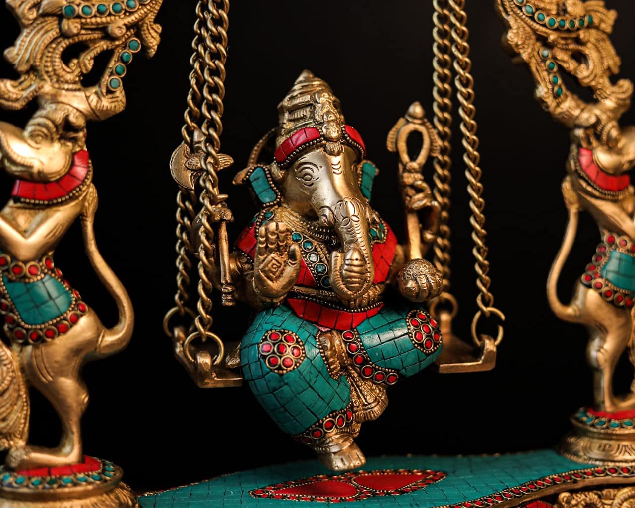 Brass Ganesha on Swing/Jhoola Statue image 1