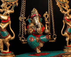 Brass Ganesha on Swing/Jhoola Statue image 1