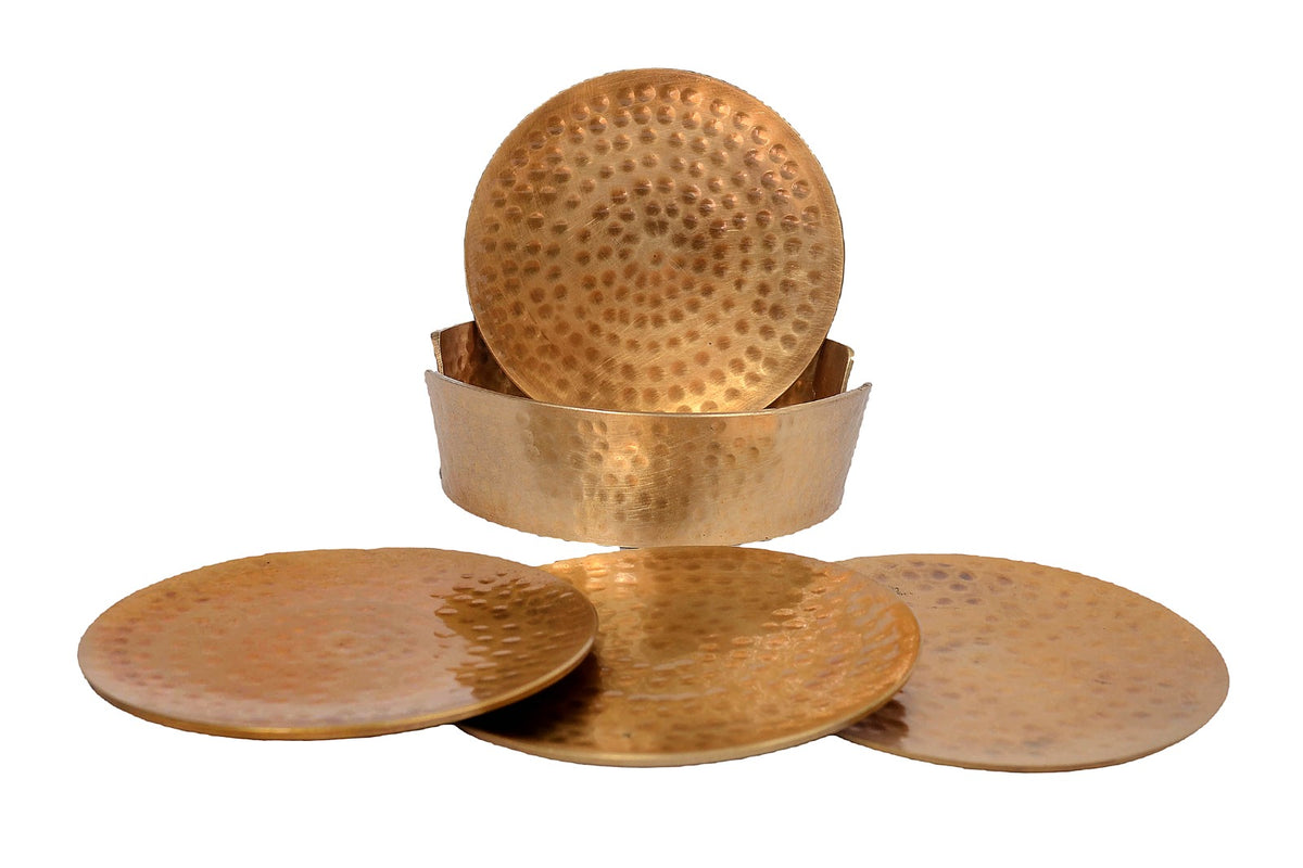 Set of 4 Handcrafted Brass Coasters with Stand image 0