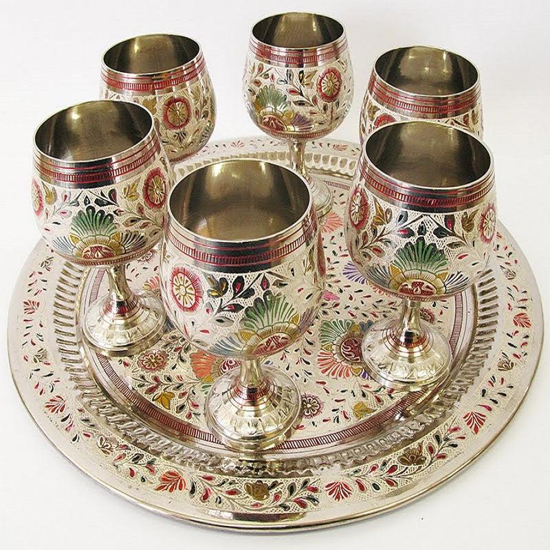 Brass Wine Glass Set with Tray image 0