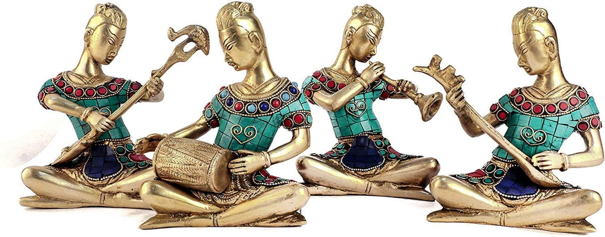 Brass Musical Tribal Ladies Figures Set of 4 image 0